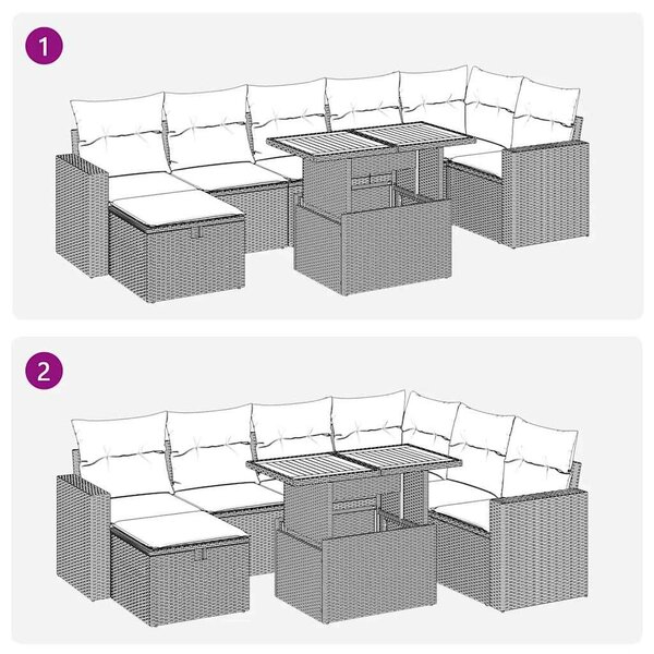 VidaXL 8 részes szürke polyrattan akácfa kerti ülőgarnitúra párnákkal