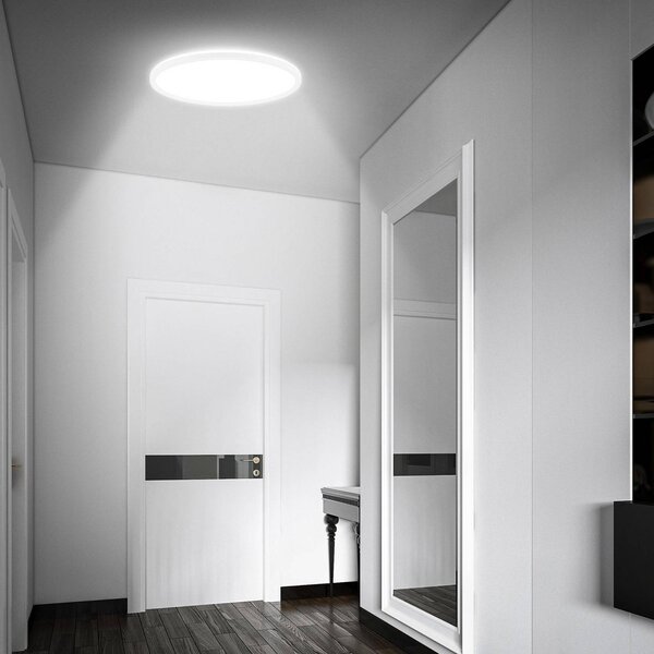 Briloner LED mennyezeti világítás Move, érzékelő, Ø 42 cm, IP44, fehér, 4000K, Fehér / opál, Nappali / Étkező, Műanyag, Modern