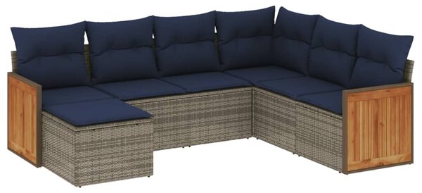 VidaXL 7 db szürke polyrattan kerti kanapégarnitúra párnákkal