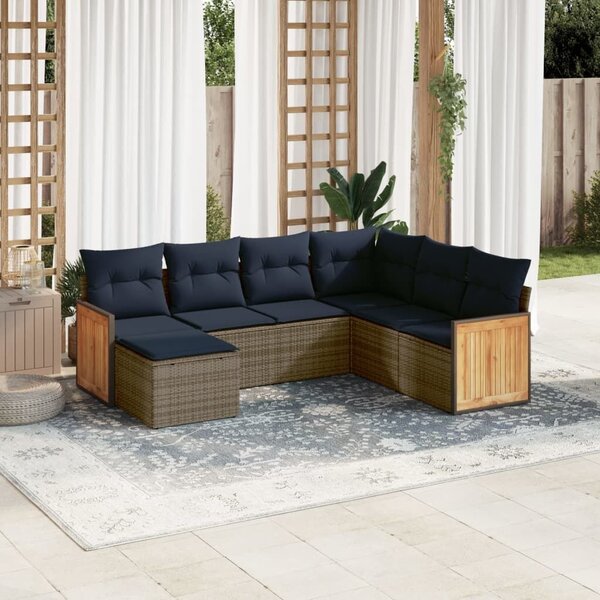 VidaXL 7 db szürke polyrattan kerti kanapégarnitúra párnákkal