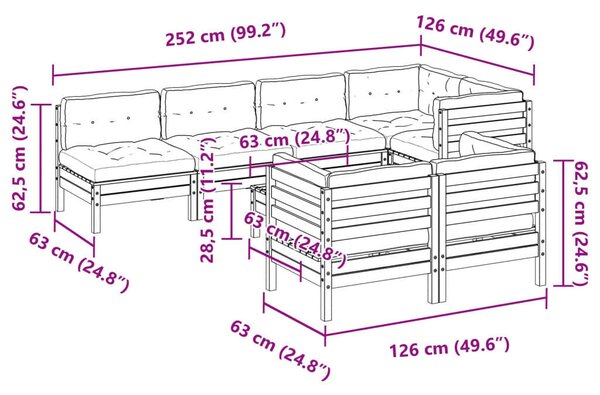 8 részes impregnált fenyőfa kerti kanapészett párnákkal