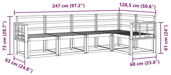 VidaXL Kültéri kanapé szett 5 pcs Fehér Tömör Akácfa