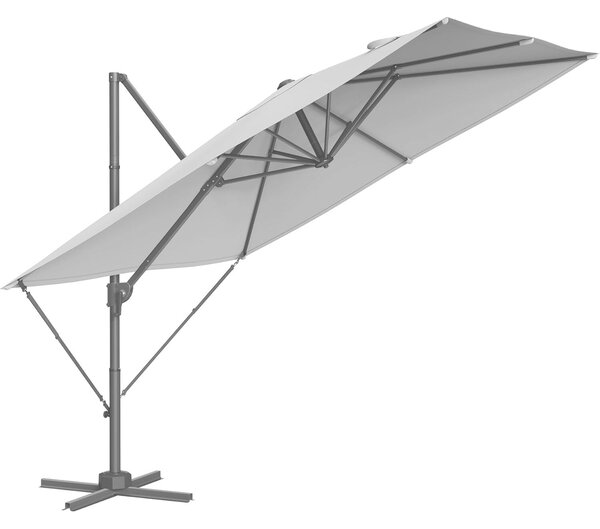 270x270 cm-es, UPF 50+, 360°-os forgatású, állítható dőlésszögű, világosszürke, lengőkaros kerti napernyő