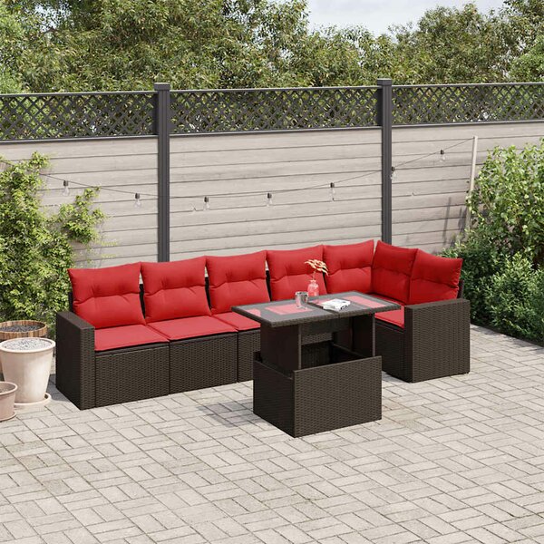 VidaXL 7 db barna polyrattan kerti kanapégarnitúra párnákkal