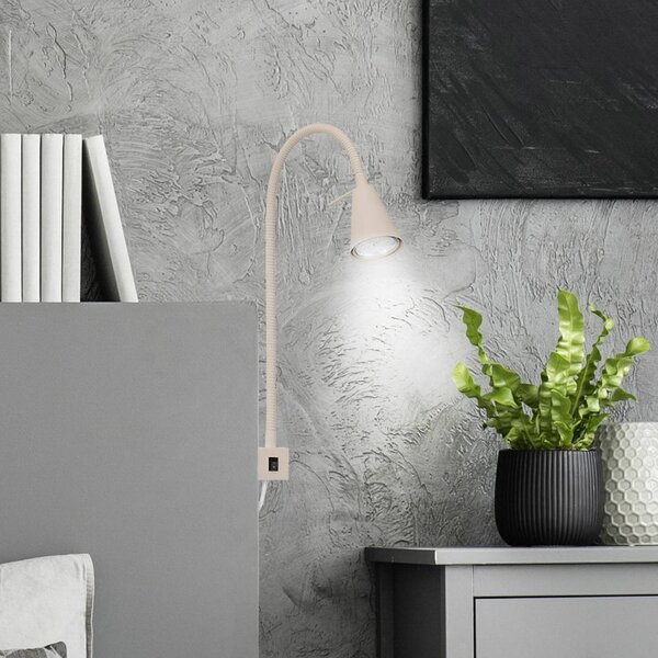 Briloner LED fali lámpa Tuso, bézs, ágyra szerelhető, fém, hajlított kar, Krém / borostyánsárga, Hálószoba, fém, Modern