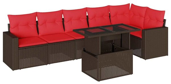 VidaXL 7 db barna polyrattan kerti kanapégarnitúra párnákkal