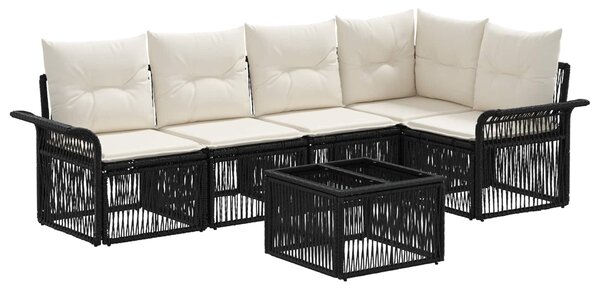 VidaXL Kerti Kanapé Szett 6 pcs Fekete polirattan