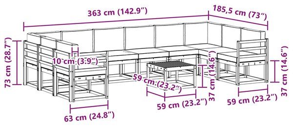 VidaXL Kültéri kanapé szett párnával 11 pcs Fehér és Krém színű