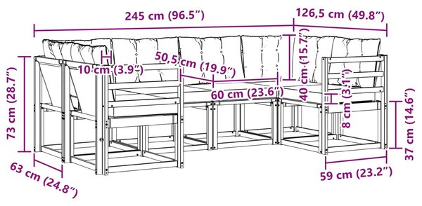 VidaXL Kültéri kanapé szett párnával 6 pcs Természetes és Fekete