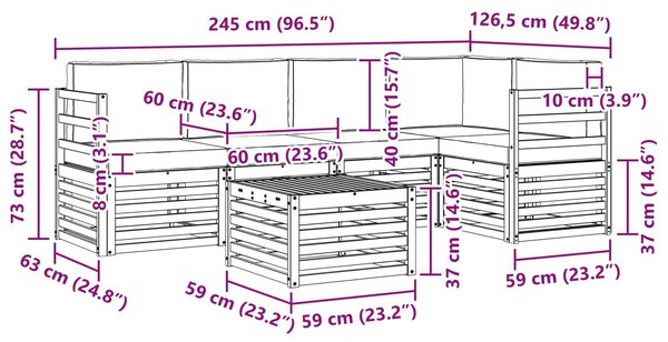 VidaXL Kültéri kanapé szett 6 pcs Fehér és Antracitszürke
