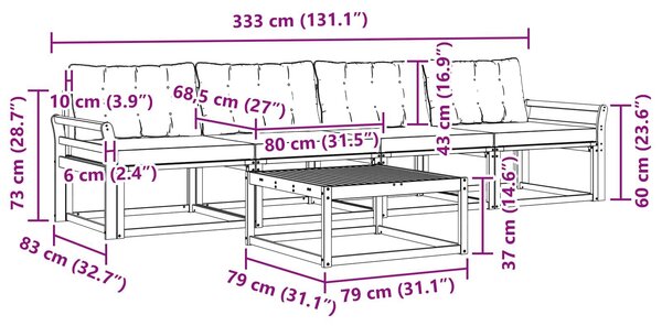 VidaXL Kültéri kanapé szett 5 pcs Fehér és Fekete 79 x 79 x 37 cm