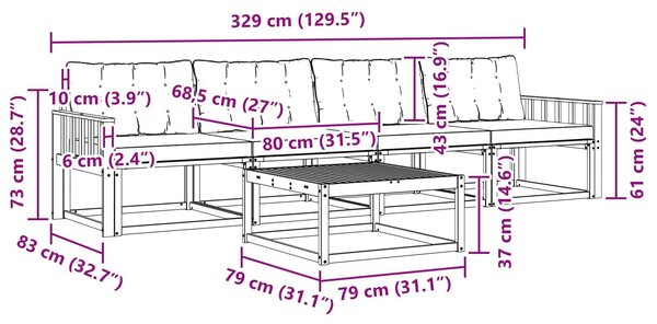 VidaXL Kültéri kanapé szett 5 pcs Fehér és Világosszürke