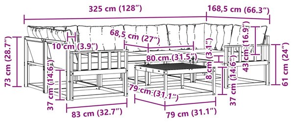 VidaXL Kültéri kanapé szett 7 pcs Fehér és Bézs 79 x 79 x 37 cm