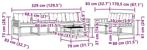 VidaXL Kültéri kanapé szett 7 pcs Fehér és Fekete 79 x 79 x 37 cm