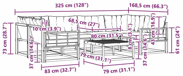 VidaXL Kültéri kanapé szett 7 pcs Fehér és Krém színű 79 x 79 x 37 cm