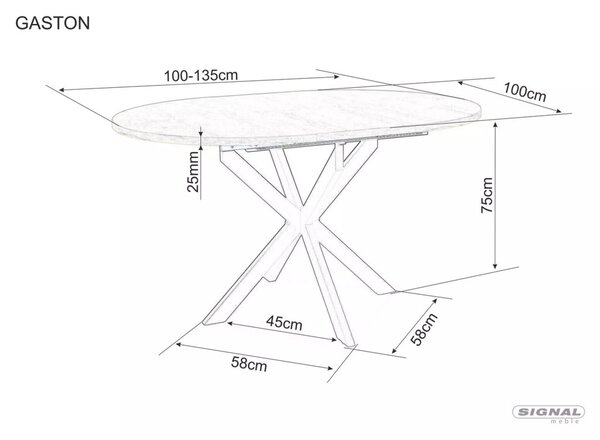 Gaston Artisan Kerek Bővíthető MDF Tölgy Étkezőasztal Fekete Pókláb
