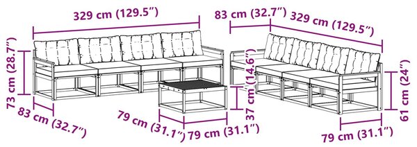 VidaXL Kültéri kanapé szett 9 pcs Fehér és Krém színű 79 x 79 x 37 cm