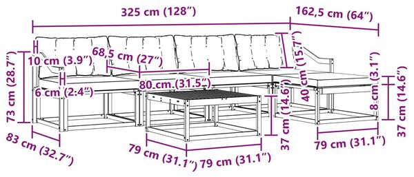 VidaXL Kültéri kanapé szett 6 pcs Fehér és Bézs 79 x 79 x 37 cm
