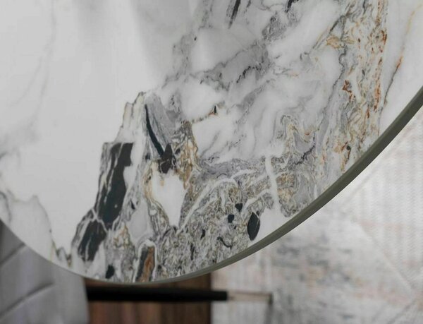 Murano Luxus Kerek Kerámia Étkezőasztal Márvány Fehér Króm Modern