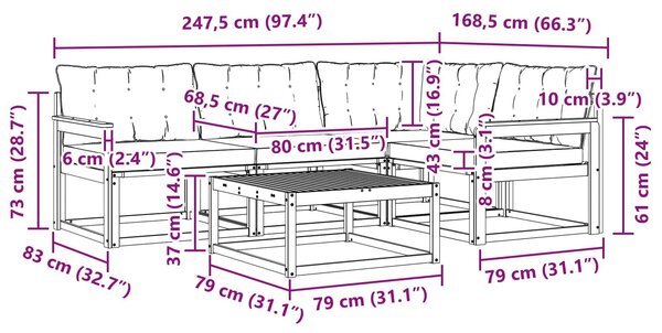 VidaXL Kültéri kanapé szett 5 pcs Fehér és Krém színű 79 x 79 x 37 cm