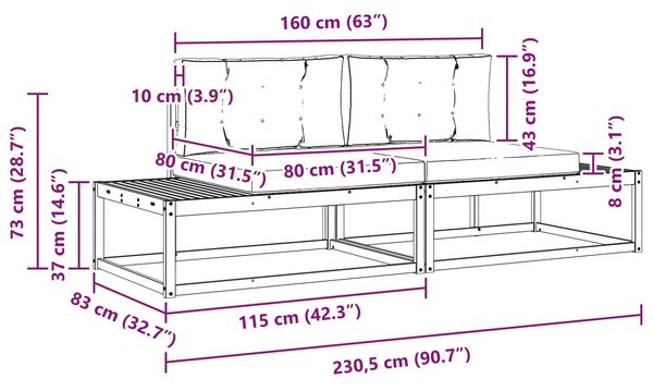 VidaXL Kültéri kanapé szett Fehér 230,5 x 83 x 73 cm Poliészter