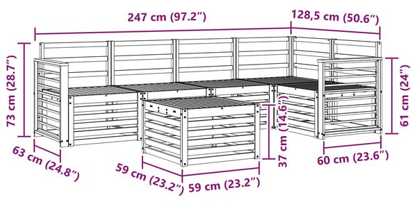 VidaXL Kültéri kanapé szett 6 pcs Fehér 59 x 59 x 37 cm Tömör Akácfa