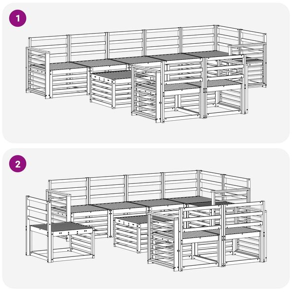 VidaXL Kültéri kanapé szett 9 pcs Fehér 59 x 59 x 37 cm Tömör Akácfa