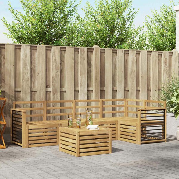 VidaXL Kültéri kanapé szett 6 pcs Fehér 59 x 59 x 37 cm Tömör Akácfa