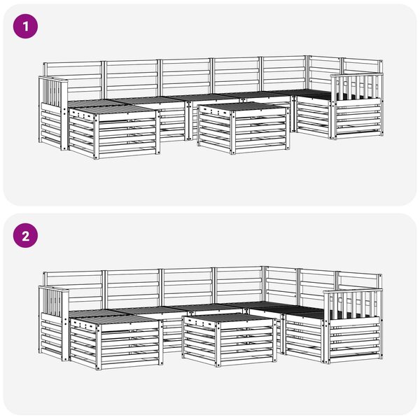 VidaXL Kültéri kanapé szett 8 pcs Fehér 59 x 59 x 37 cm Tömör Akácfa