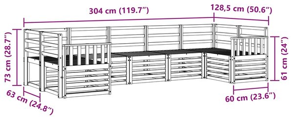 VidaXL Kültéri kanapé szett 7 pcs Fehér 304 x 128,5 x 73 cm
