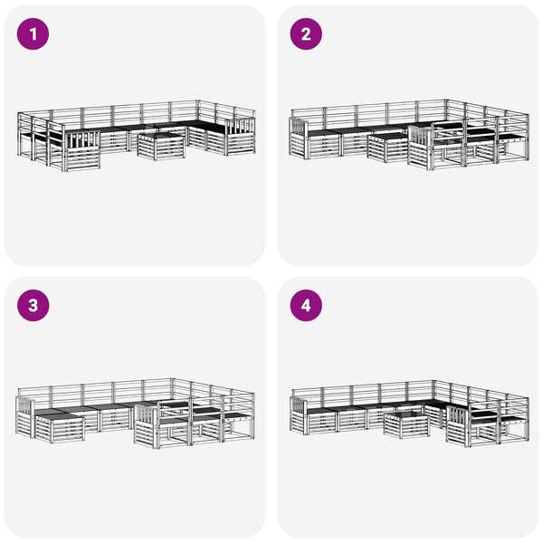 VidaXL Kültéri kanapé szett 11 pcs Fehér 59 x 59 x 37 cm Tömör Akácfa
