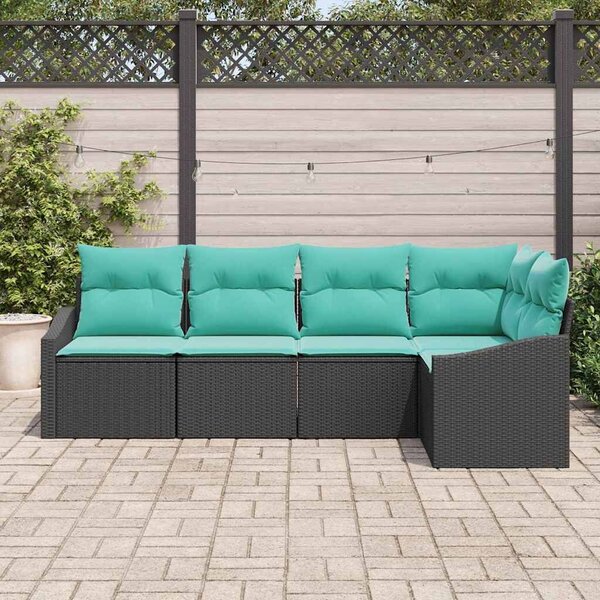 VidaXL Kanapé Szett párnával 5 pcs Fekete polirattan