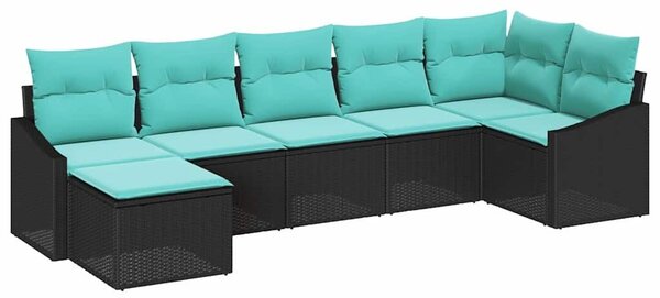 VidaXL Kanapé Szett párnával 7 pcs Fekete polirattan