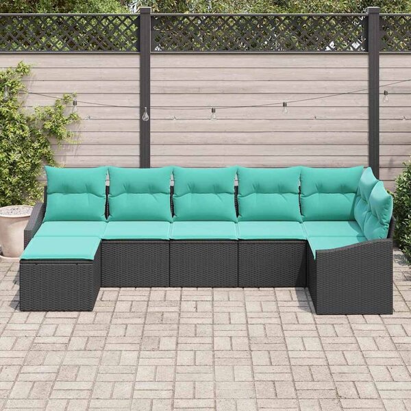 VidaXL Kanapé Szett párnával 7 pcs Fekete polirattan