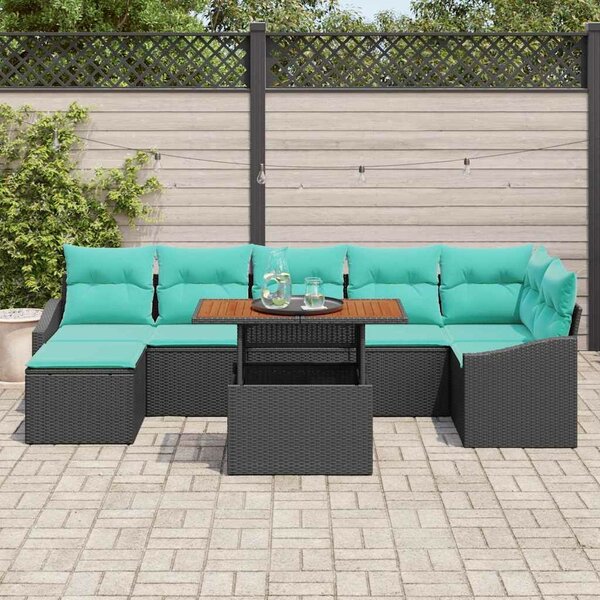 VidaXL Kerti Kanapé Szett párnával 8 pcs Fekete és Kékeszöld