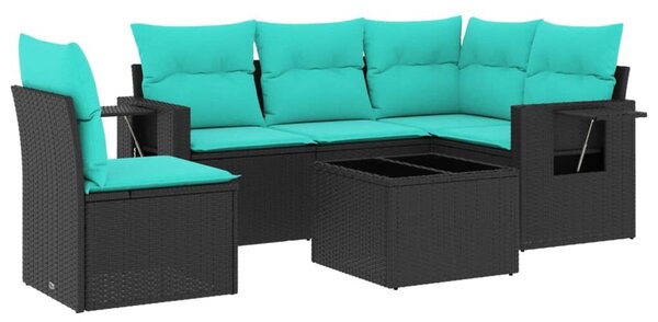 VidaXL 6 db fekete polyrattan kerti kanapégarnitúra párnákkal