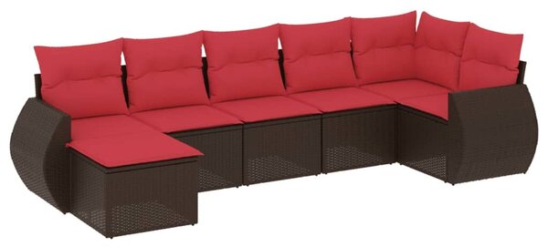 VidaXL 7 db barna polyrattan kerti kanapégarnitúra párnákkal