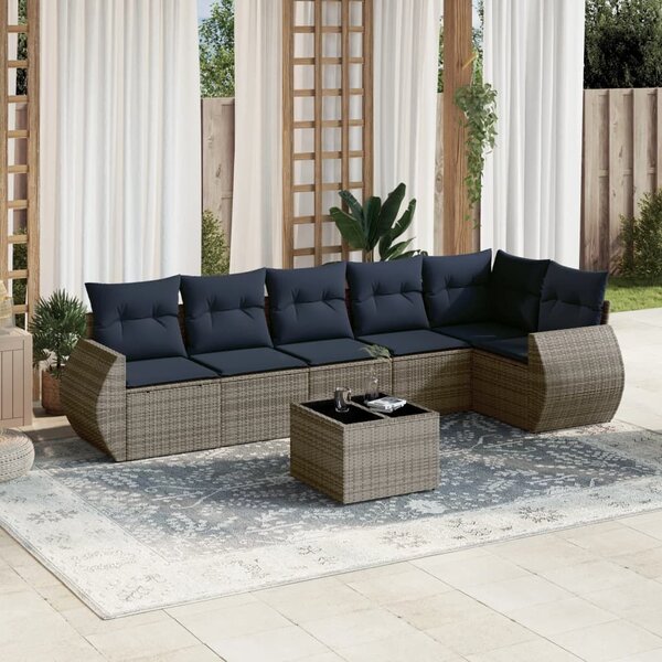 VidaXL 7 db szürke polyrattan kerti kanapégarnitúra párnákkal