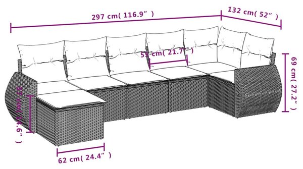 VidaXL 7 db barna polyrattan kerti kanapégarnitúra párnákkal