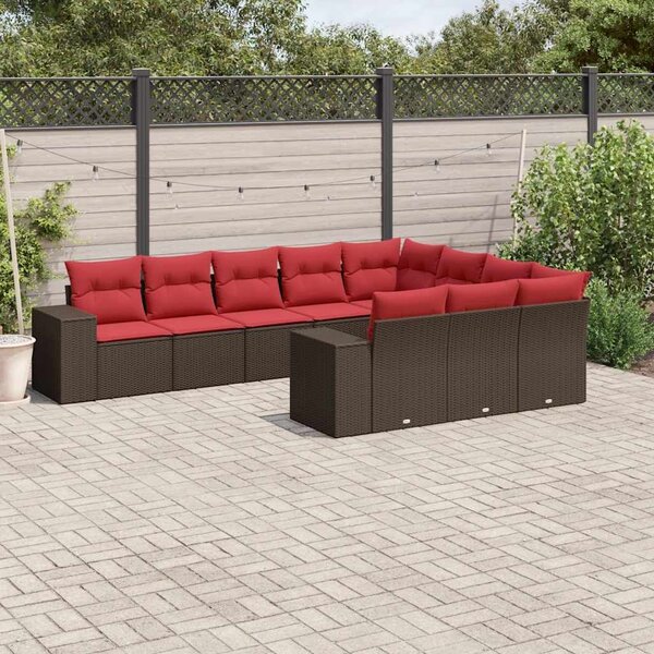 VidaXL 10 db barna polyrattan kerti kanapégarnitúra párnákkal