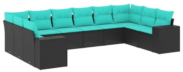 VidaXL 10 db fekete polyrattan kerti kanapégarnitúra párnákkal
