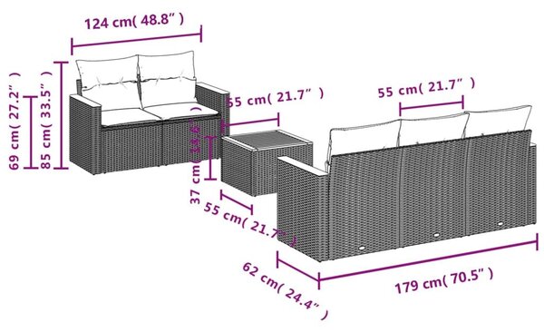 VidaXL 6 db szürke polyrattan kerti kanapégarnitúra párnákkal