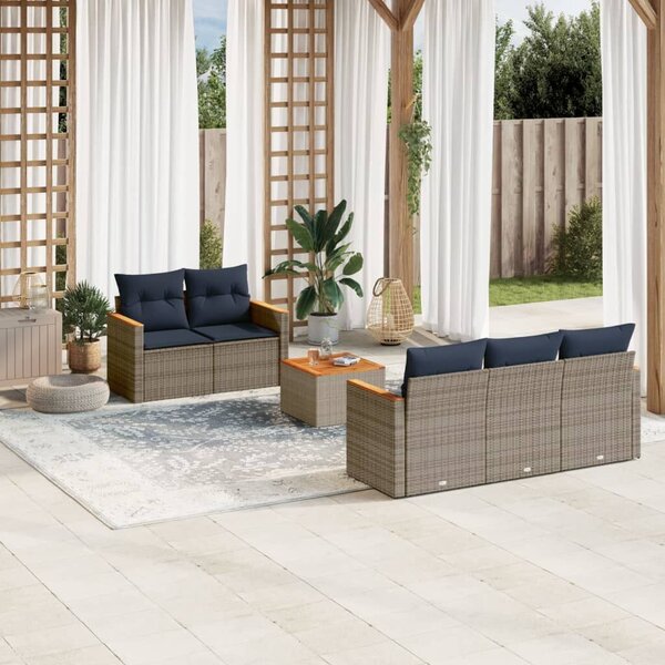 VidaXL 6 db szürke polyrattan kerti kanapégarnitúra párnákkal