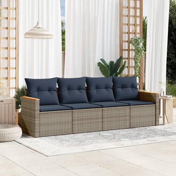 VidaXL 4 db szürke polyrattan kerti kanapégarnitúra párnákkal
