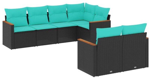 VidaXL 7 db fekete polyrattan kerti kanapégarnitúra párnákkal