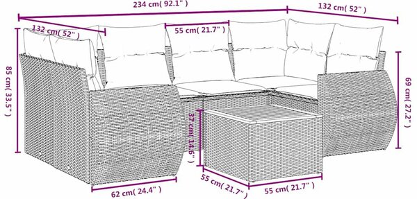 VidaXL 7 db szürke polyrattan kerti kanapégarnitúra párnákkal