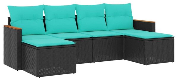 VidaXL 6 db fekete polyrattan kerti kanapégarnitúra párnákkal