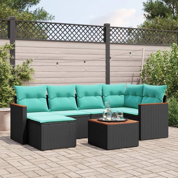VidaXL 7 db fekete polyrattan kerti kanapégarnitúra párnákkal