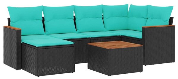 VidaXL 7 db fekete polyrattan kerti kanapégarnitúra párnákkal