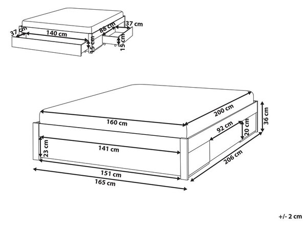 Ágy tárolófiókokkal fejtámla nélkül GIAT Keményfa Fehér 160 x 200 cm